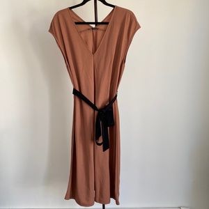 NWOT ZARA Brown V-Neck Straight Dress with Belt